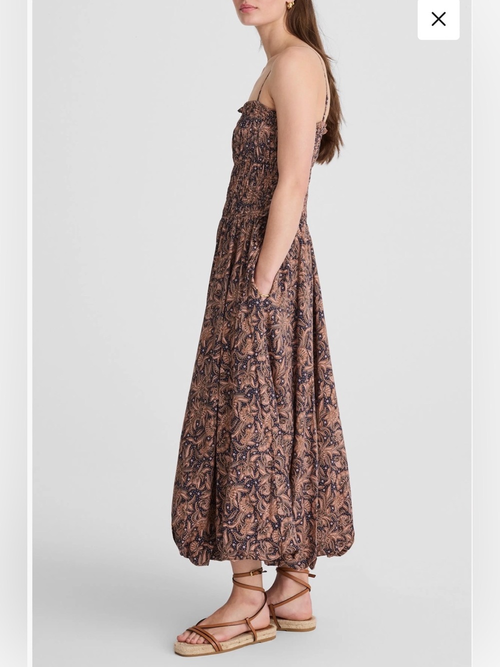 Madewell Paisley Smocked Bubble-Hem Midi Dress 10 NWT Navy Rust Boho Cottagecore - Picture 2 of 5